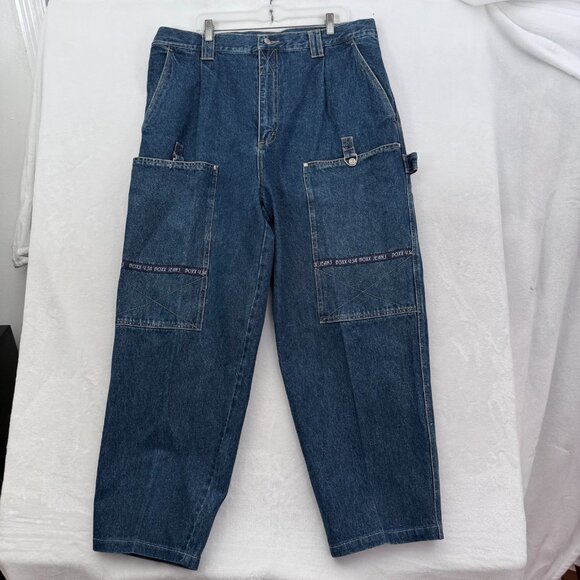 Vintage Boxx Jeans Rough Wear Mens 40x32 (38x28) Blue Hip Hop Baggy Wide Leg Y2K - Picture 1 of 15